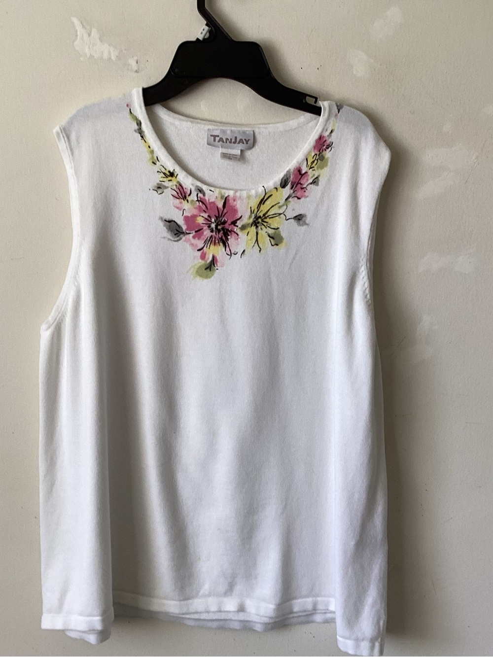 TanJay White Tank with Pink and Yellow Floral Neck